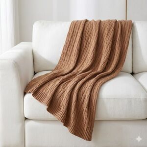 Lauren Ralph Lauren cotton cable knit throw blanket tan 42x64
